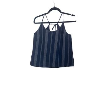 Target Women Cami Top S Navy Blue Striped Linen Blend Tie Back Coastal Summer